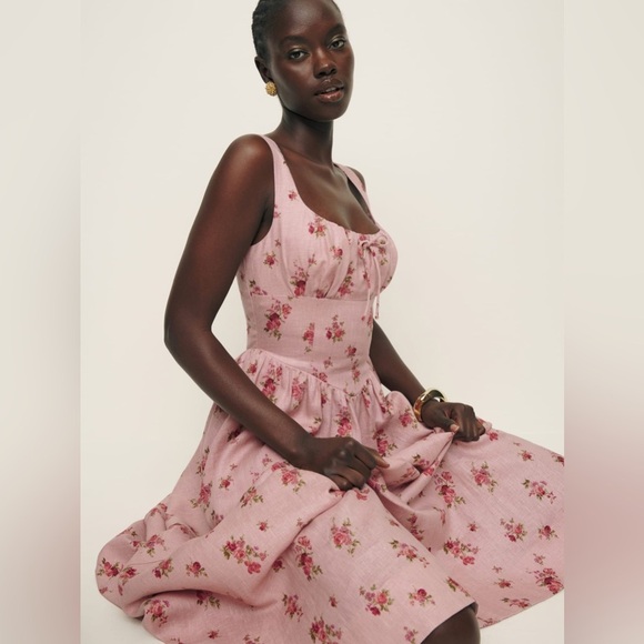 Reformation Dresses & Skirts - NEW Reformation Balia Linen Midi Dress in Tea Time Pink Floral | size 2